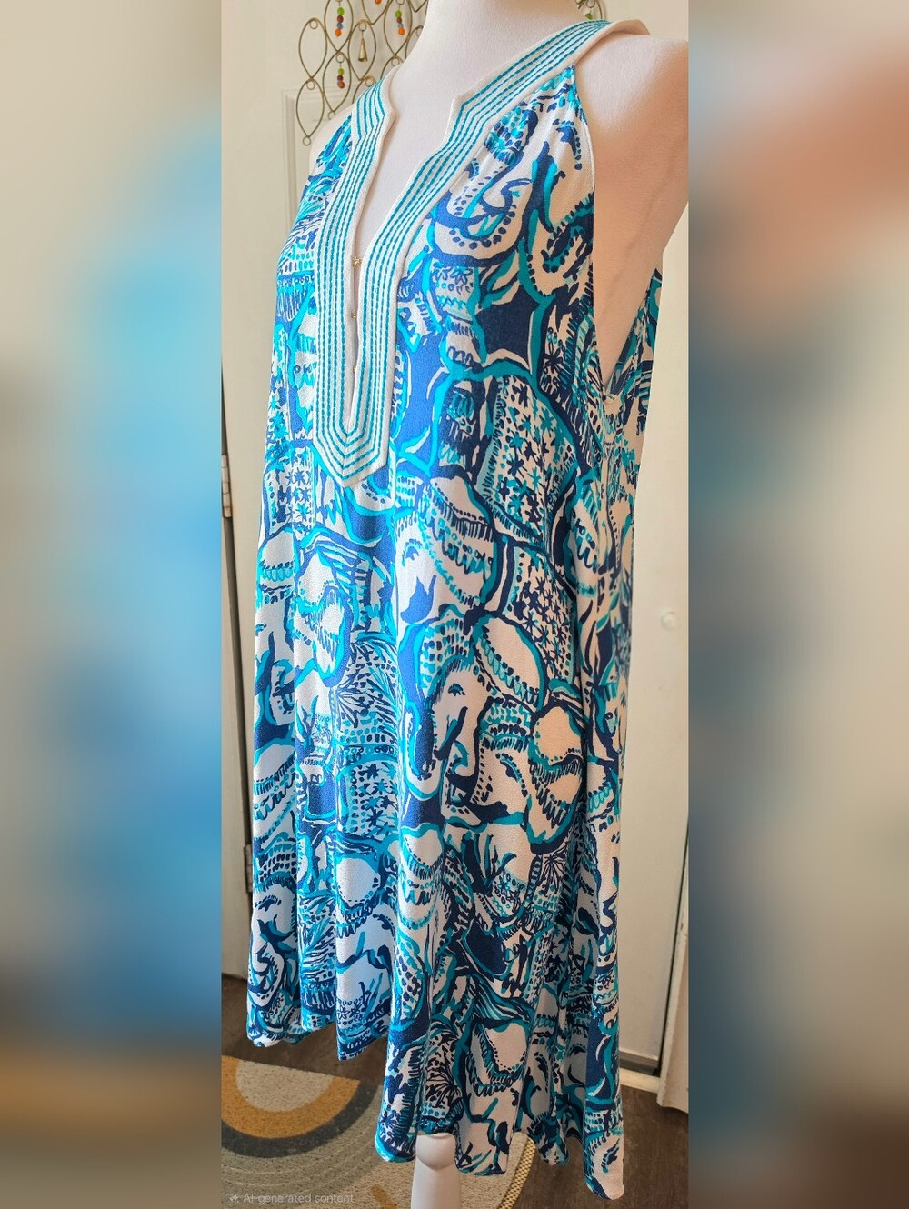 Lilly Pulitzer Achelle Swing Dress Women's Blue White Keep on Trunkin Elephant P - Picture 2 of 12